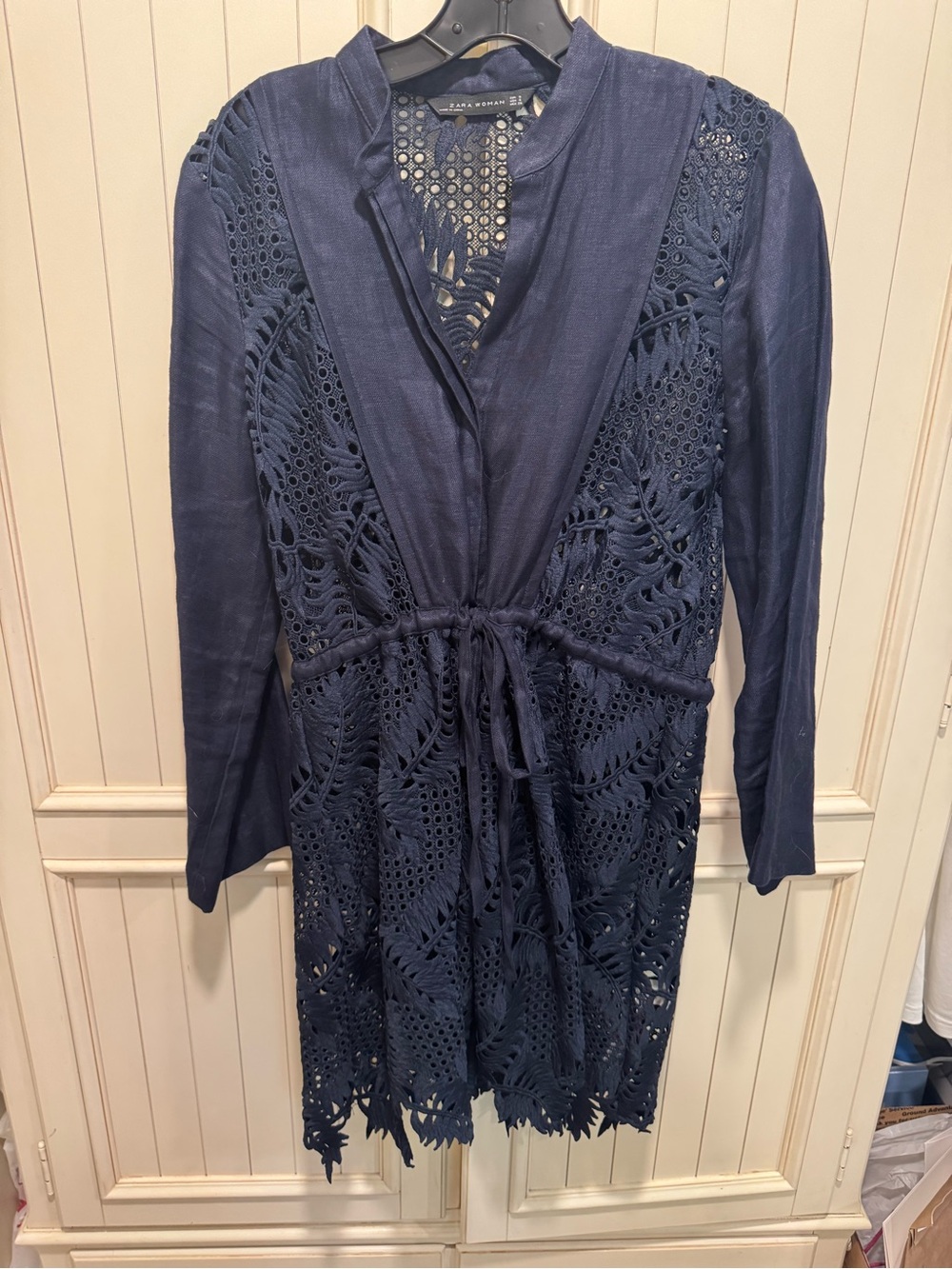 Zara Navy Crochet Tie-Waist Swim Coverup, Size Small
